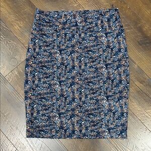 LuLaRoe Blue and Orange Patterned Pencil Skirt